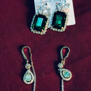 American Diamond Earrings With Sui Dhaga Earring