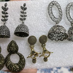 5 Oxidised Jhumka Zumka Earrings Silver Golden