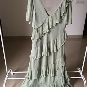 Asymmetric Ruffle Tiered Angel Sleeve Maxi Dress