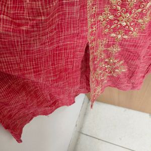 Red Embroidered Kurta