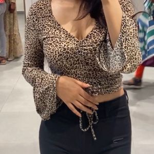 Shein Leopard Drawstring Top