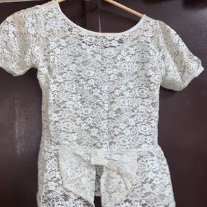 Greyish White Bow Shaped Net Top