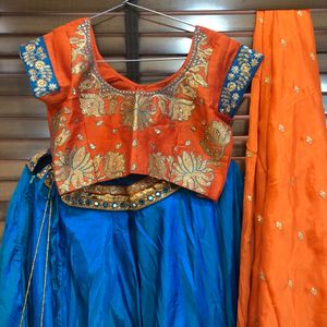 Orange And Sky Bloue Combinaton Lehnga