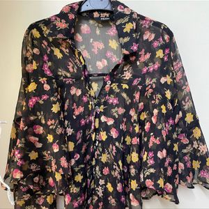 Nuon westside printed Black Top Cum Shirt And Shrug