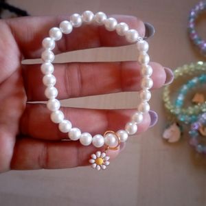 White Pearl Bracelet with Charm