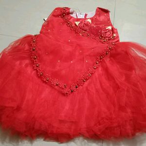 Red color party wear dress