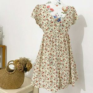 Beige Flowery Dress