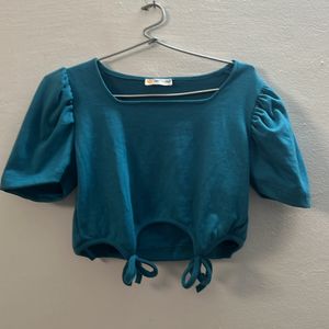 Square Neck Puffed Sleeve Crop Top