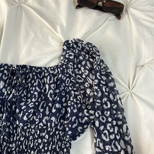 Blue White Leopard Print Top