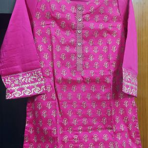 Magenta Silk Kurti With Golden Block Prints