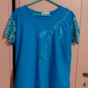 Blue Casual t-shirt with netted sleeves
