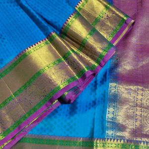 Blue And Pink Silk Saree