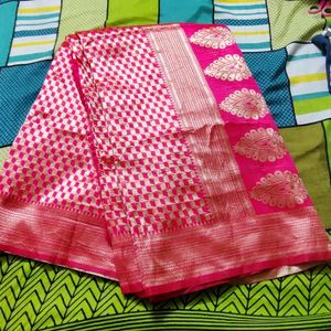 Pink Soft Silk Saree With Silver Zari