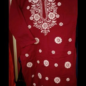 Maroon Chikankari Kurta +Freebie😍❤