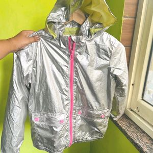 H&M silver metalic hooded jacket