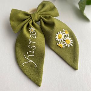 Hair Bow With Embroidery