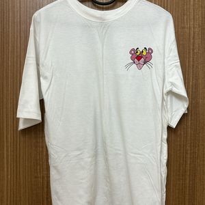 Backprint Pink Panther Graphic T-shirt In White