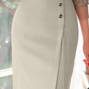 Beige Pencil Skirt With Buttons