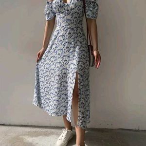 Floral Printed Side Slit Midi Dress