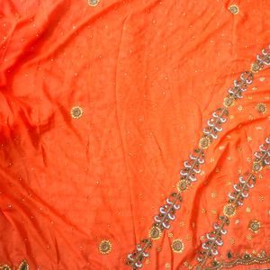 A Beautiful Orange Colour Work Saree 🤩🎉🎉