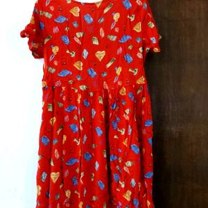 Cute Red Floral Casual Dress