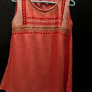 Embroidered Coral Tunic Kurti (Never Used)