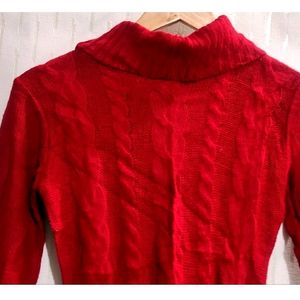 High Neck Red Sweater For Girl's