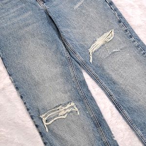 Zara Ripped Wide Leg Jeans