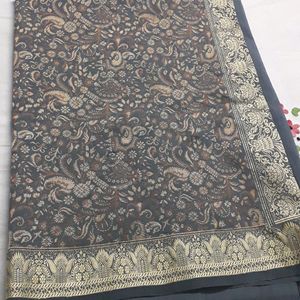 Semi Silk Saree In Grey Colour