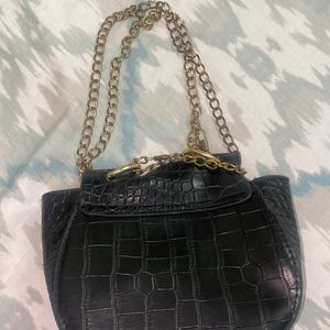 Gold Buckle Black Sling Bag With Adjustable Chain