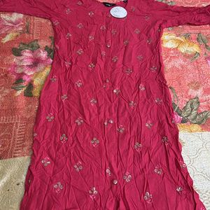 Brand New Rose Embroidered Kurta With Puff Sleeves