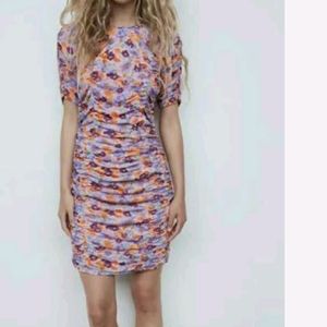 Zara Floral Ruched Bodycon Dress