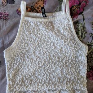 H&M Coquette White Lace Trim Crop Top