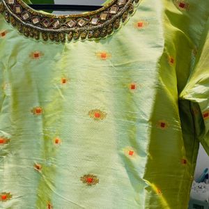 L | Lime Green Silk Kurti 3/4th Sleeves