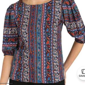 Fbella Paisley Print Top With Puff Sleeve