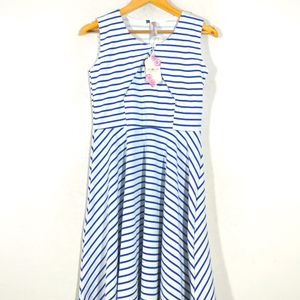 White With Blue Striped Dresses (Women's)