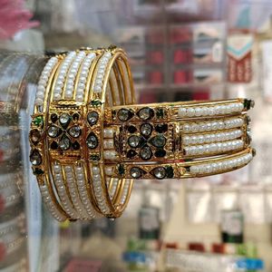 Kundan + Moti Bangles ( Pair Of Both Hand's)