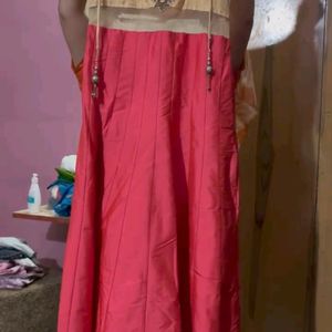 Peach Gown With Leggings And Dupatta