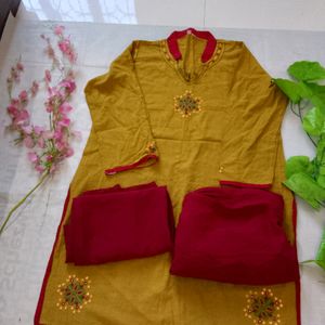 Miror And Theard  Work Kurti Pant With Dupatta