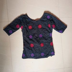 Black Embroidery Net Top