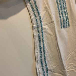 Pure Cotton White Kurti Light Embroidered