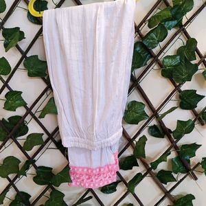 XL Pink And White Chikankari Ethnic 3 Piece Dress