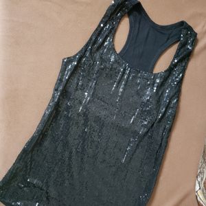 Black Sequin Party Tank Top