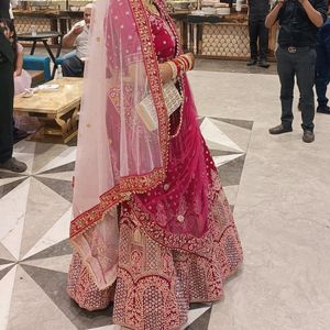 Bridal Pink Heavy Work Fully Stitch Velvet Lehenga