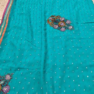 Blue Beautiful saree and blouse with embroidery