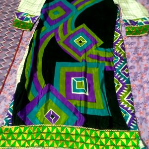 A Multi Colour Silk Suit With Dupatta