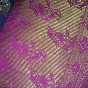 Semi Silk Purple Colour Saree With Pink Colour Peocock Print Border