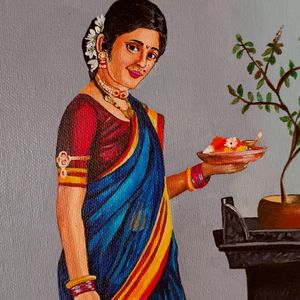 Indian Art Painting: Tulsi Puja 🌿