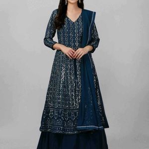 Ethnic Gown Slit Skirt With Dupatta