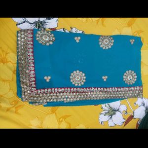 Embroidery Blue Party Wear Saree